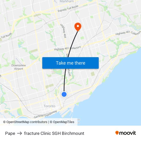 Pape to fracture Clinic SGH Birchmount map