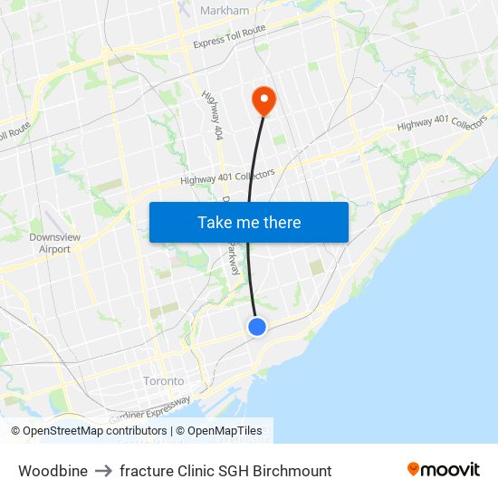 Woodbine to fracture Clinic SGH Birchmount map