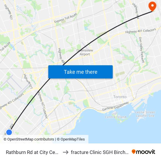 Rathburn Rd at City Centre Dr to fracture Clinic SGH Birchmount map