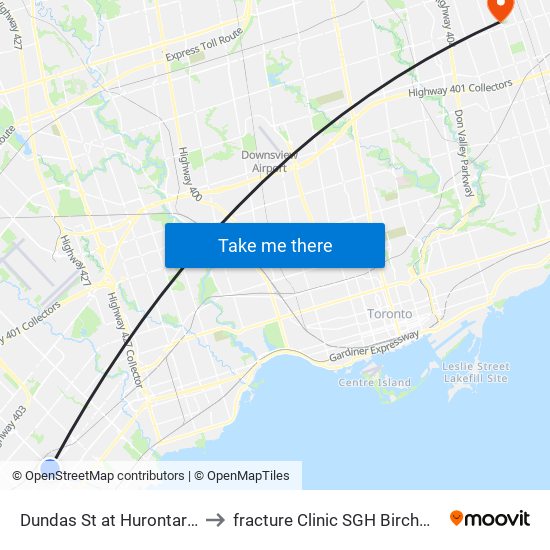 Dundas St at Hurontario St to fracture Clinic SGH Birchmount map