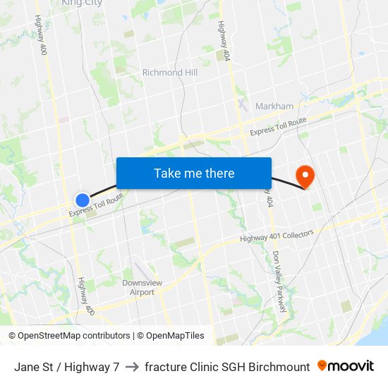 Jane St / Highway 7 to fracture Clinic SGH Birchmount map