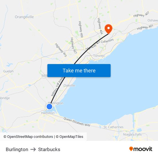 Burlington to Starbucks map