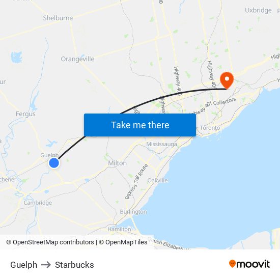 Guelph to Starbucks map