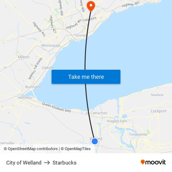 City of Welland to Starbucks map