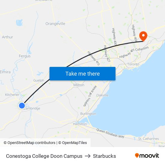 Conestoga College Doon Campus to Starbucks map