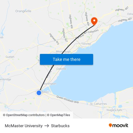 McMaster University to Starbucks map