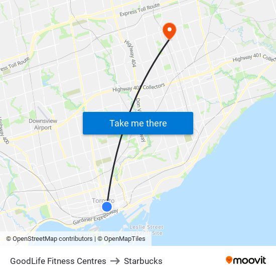 GoodLife Fitness Centres to Starbucks map