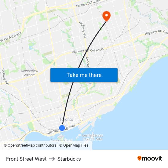 Front Street West to Starbucks map
