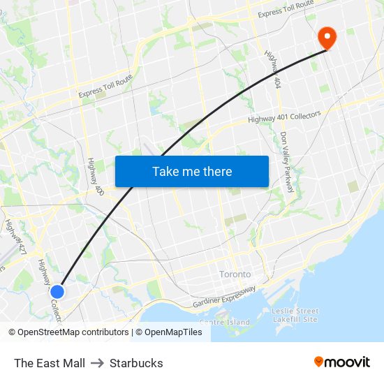 The East Mall to Starbucks map