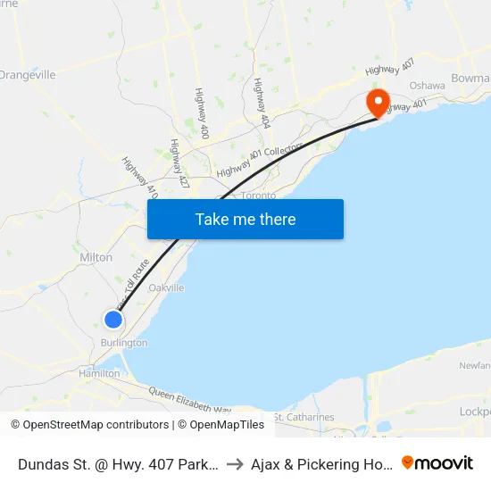 Dundas St. @ Hwy. 407 Park & Ride to Ajax & Pickering Hospital map