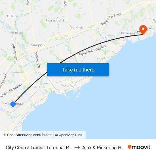 City Centre Transit Terminal Platform K to Ajax & Pickering Hospital map