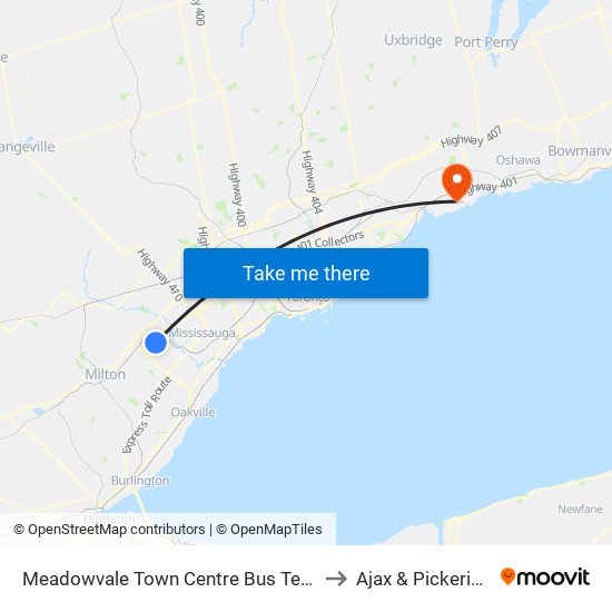 Meadowvale Town Centre Bus Terminal Platform H, I, J to Ajax & Pickering Hospital map