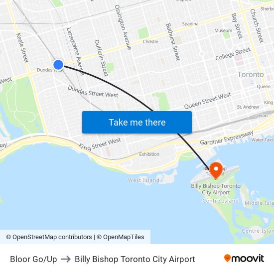 Bloor Go/Up to Billy Bishop Toronto City Airport map