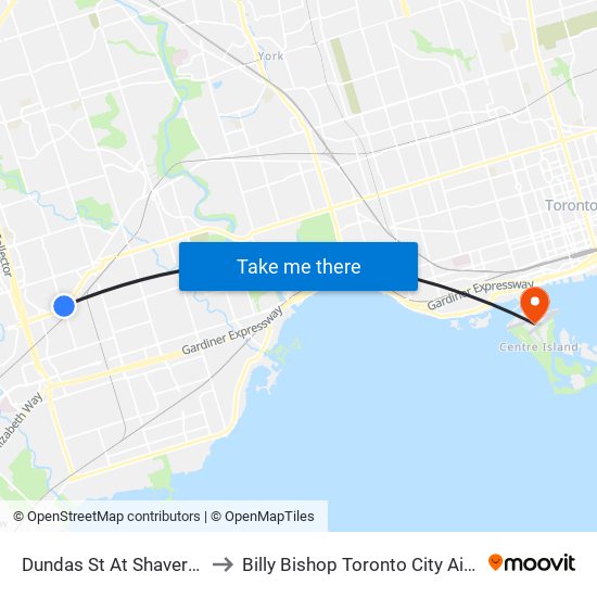 Dundas St At Shaver Ave to Billy Bishop Toronto City Airport map