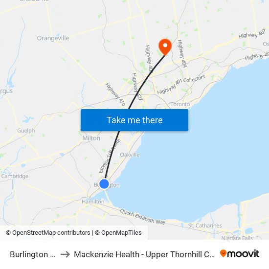 Burlington Go to Mackenzie Health - Upper Thornhill Centre map