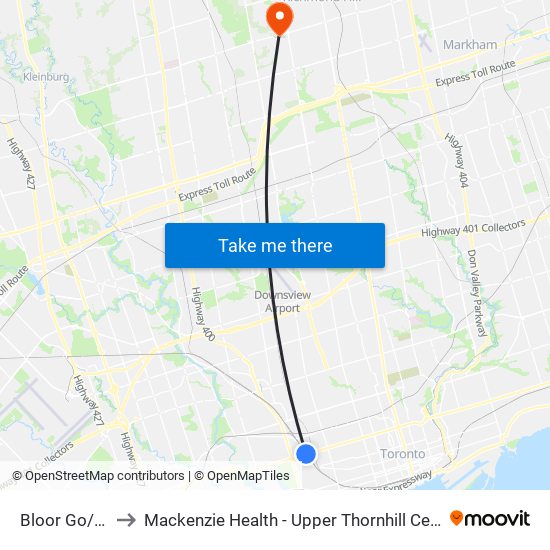 Bloor Go/Up to Mackenzie Health - Upper Thornhill Centre map