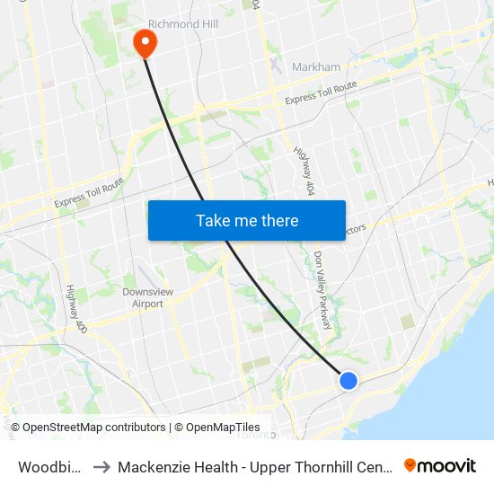 Woodbine to Mackenzie Health - Upper Thornhill Centre map