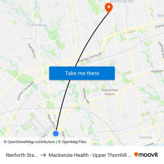 Renforth Station to Mackenzie Health - Upper Thornhill Centre map