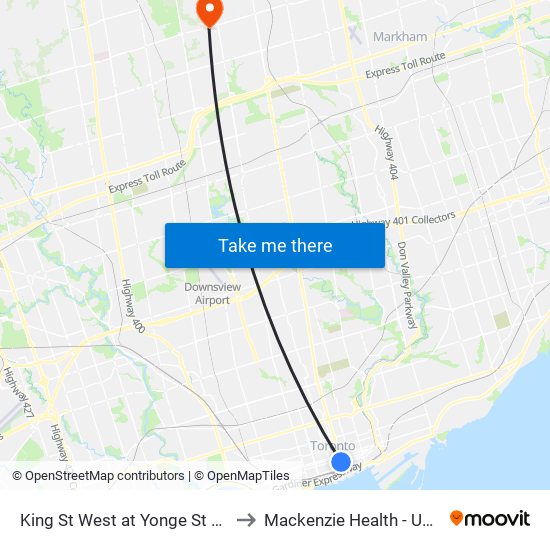 King St West at Yonge St West Side - King Station to Mackenzie Health - Upper Thornhill Centre map