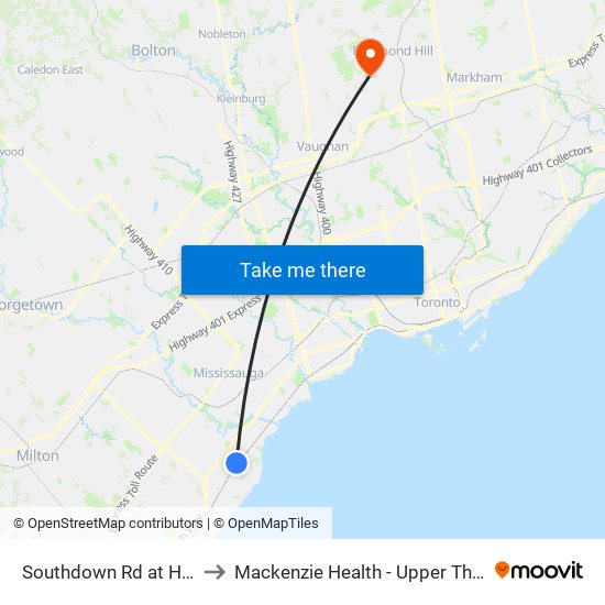 Southdown Rd at Hartland Dr to Mackenzie Health - Upper Thornhill Centre map