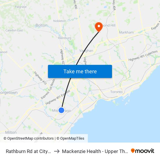 Rathburn Rd at City Centre Dr to Mackenzie Health - Upper Thornhill Centre map