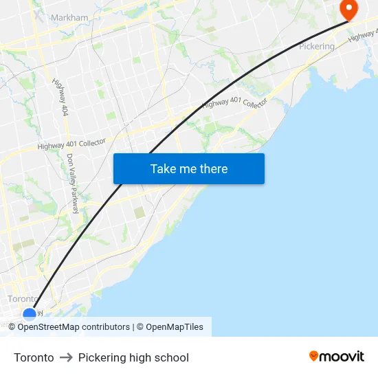 Toronto to Pickering high school map