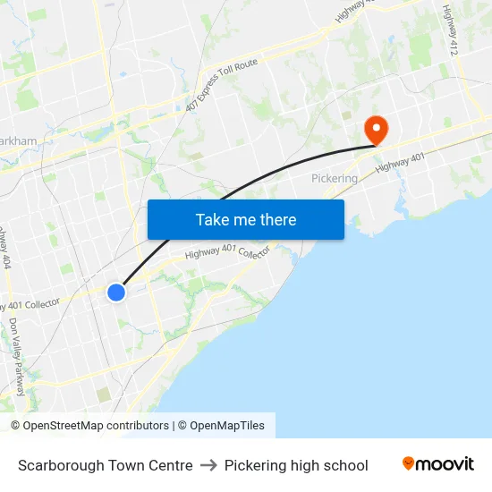 Scarborough Town Centre to Pickering high school map