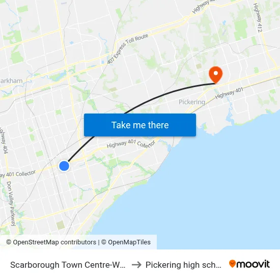 Scarborough Town Centre-West to Pickering high school map