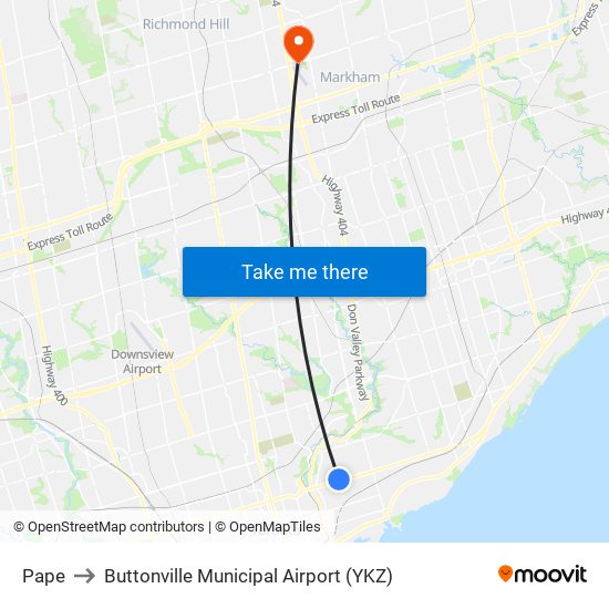 Pape to Buttonville Municipal Airport (YKZ) map