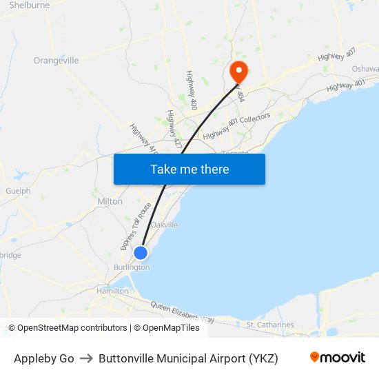 Appleby Go to Buttonville Municipal Airport (YKZ) map