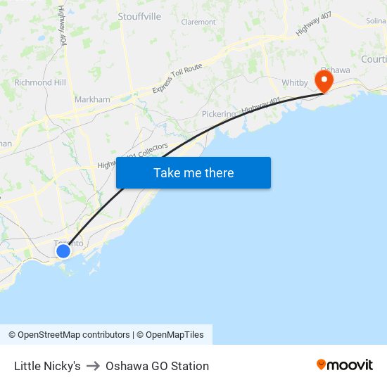 Little Nicky's to Oshawa GO Station map