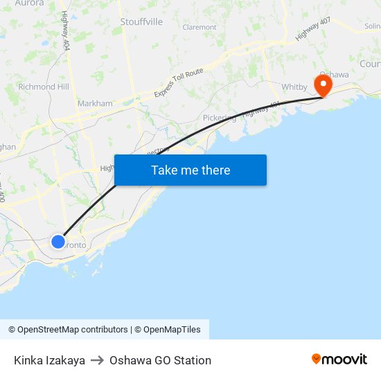Kinka Izakaya to Oshawa GO Station map