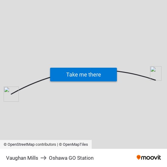 Vaughan Mills to Oshawa GO Station map