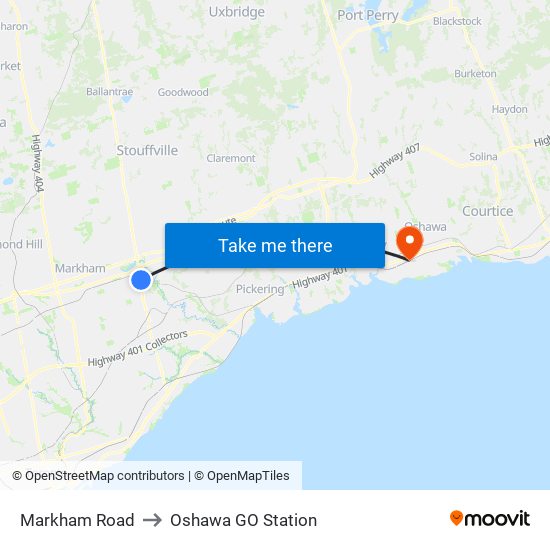 Markham Road to Oshawa GO Station map