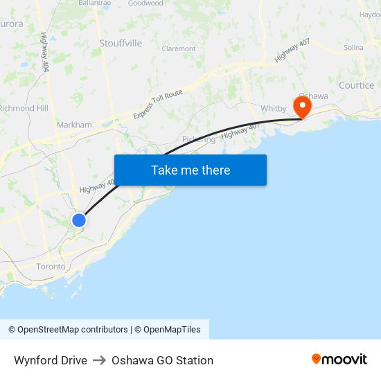 Wynford Drive to Oshawa GO Station map