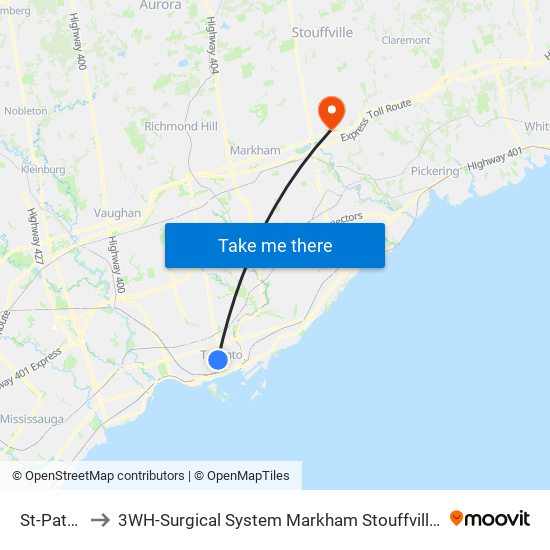St-Patrick to 3WH-Surgical System Markham Stouffville Hospital map