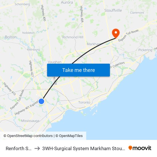 Renforth Station to 3WH-Surgical System Markham Stouffville Hospital map