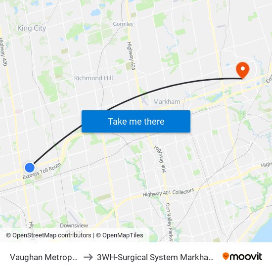 Vaughan Metropolitan Centre to 3WH-Surgical System Markham Stouffville Hospital map