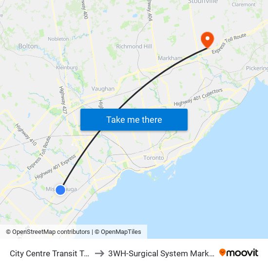 City Centre Transit Terminal Platform K to 3WH-Surgical System Markham Stouffville Hospital map