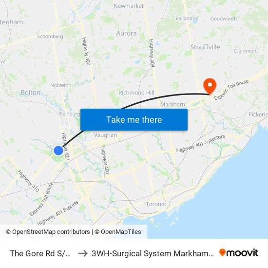 The Gore Rd S/Of Fogal Rd to 3WH-Surgical System Markham Stouffville Hospital map