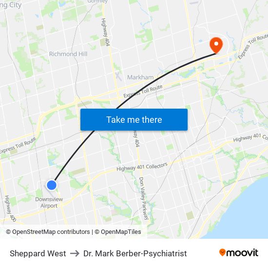 Sheppard West to Dr. Mark Berber-Psychiatrist map