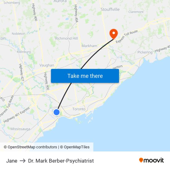 Jane to Dr. Mark Berber-Psychiatrist map
