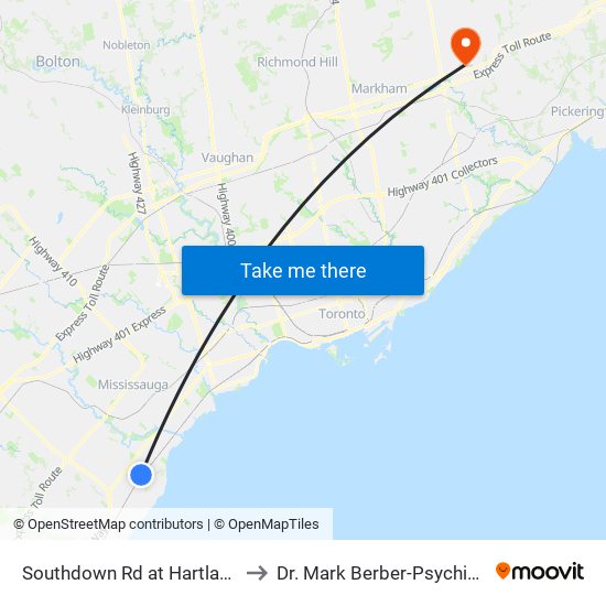 Southdown Rd at Hartland Dr to Dr. Mark Berber-Psychiatrist map