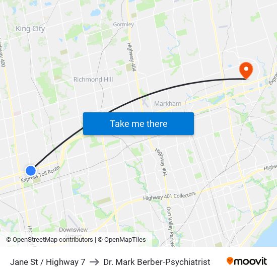 Jane St / Highway 7 to Dr. Mark Berber-Psychiatrist map