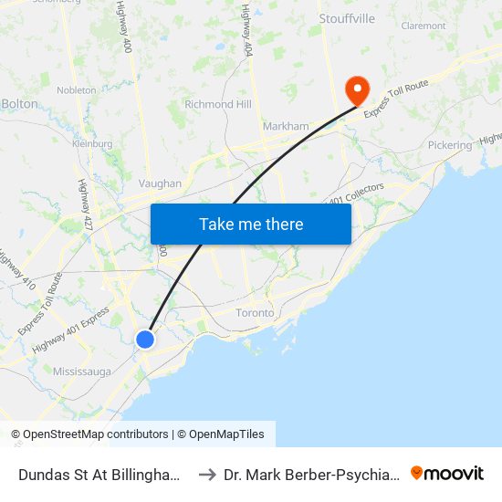 Dundas St At Billingham Rd to Dr. Mark Berber-Psychiatrist map
