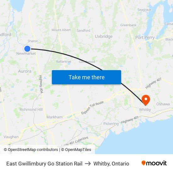 East Gwillimbury Go Station Rail to Whitby, Ontario map