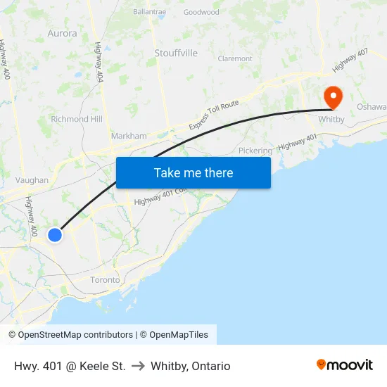 Hwy. 401 @ Keele St. to Whitby, Ontario map