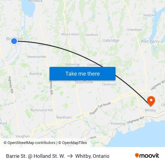 Barrie St. @ Holland St. W. to Whitby, Ontario map