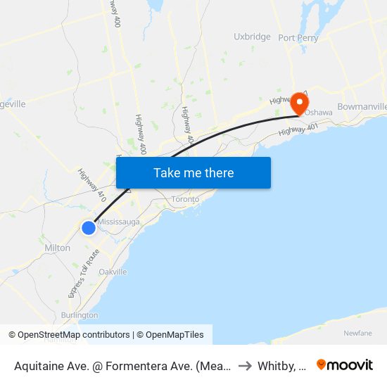 Aquitaine Ave. @ Formentera Ave. (Meadowvale Town Centre) to Whitby, Ontario map
