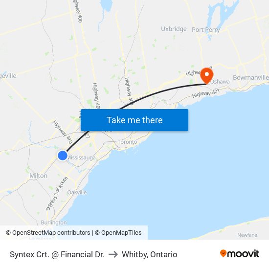 Syntex Crt. @ Financial Dr. to Whitby, Ontario map